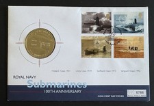 (1) PNC Coin Cover FDC - 2001 Royal Navy Submarines Centenary, Tuck & Cairos