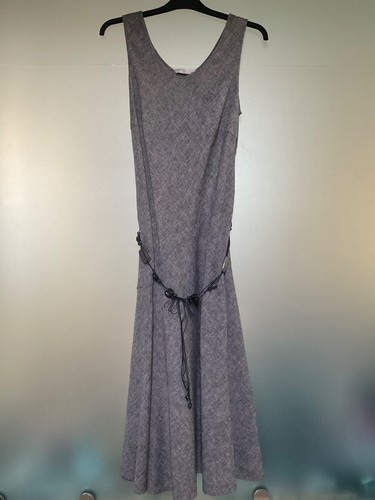 Blue linen fit flare dress - fit,