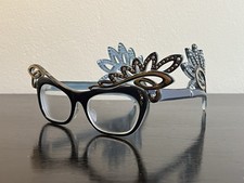 Vintage 1950s French Frames Eyewear Cat eye, Paulette Guinet Blue & Gold Glasses