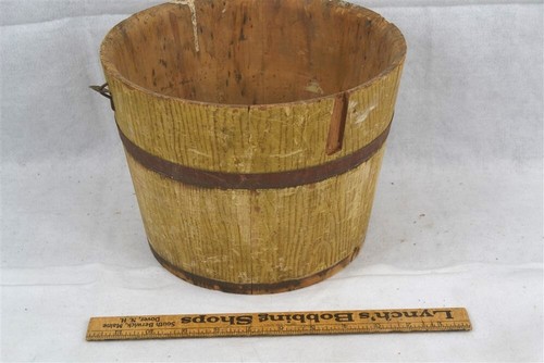 Antique bucket wooden painted - bucket,