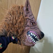 Adults werewolf Halloween mask fancy dress brown #X2