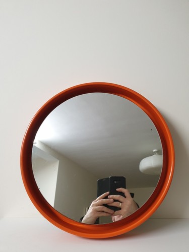 Vintage orange round mirror - orange,