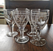 Antique 1930s Stuart Crystal Glasses x5 Sherry Port Wine Set Ornate Cut Etched