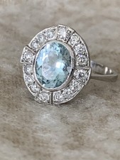 Art Deco Style Aquamarine & Diamond And Platinum Ring 