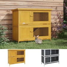 PawHut Double Decker Rabbit Hutch Bunny Cage Pet House Outdoor W/ Tray