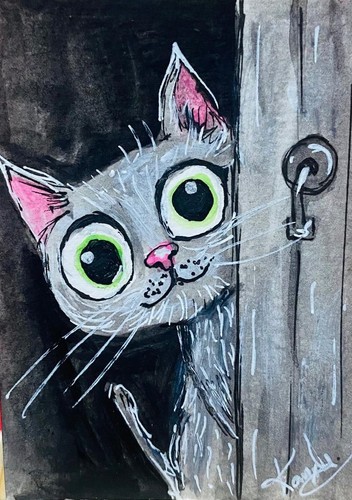 Aceo whimsical funny cat - aceo,