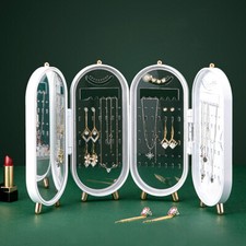 White Earring Holder with Mirror Foldable Jewelery Stand Earring Stand Organiser