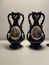 PAIR OF ANTIQUE AUSTRIAN ' JOSEF STRNACT ' HAND PAINTED PORCELAIN PORTRAIT VASES