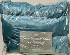 Cozee Home Stripe Crushed Velvet & Velvetsoft 4pc Duvet Set DOUBLE in Teal NEW