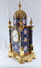 French Champleve Mantel Clock Gilt Enamel