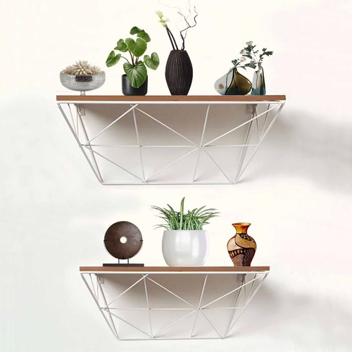 Wooden floating shelf - floating, metal