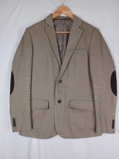 Piazza Italia Mens Cotton Jacket Small Beige Blazer Elbow Patches Sports Coat