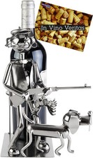 Wine Bottle Holder Metal Hunter + Dog Sculpture Figurine Bottle Rack Countertop