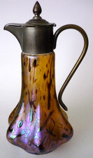 Art Nouveau C1900 Kralik Boemian Iridescent Hinged Metal Lidded Ewer Pitcher