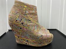 JEFFREY CAMPBELL TICK PAINTED TAN LEATHER PLATFORM BOOTIES UK 4 EU 37 RRP £159