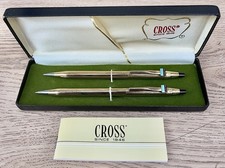 Cross 10K Rolled Gold Ballpoint Pen & Mechanical Pencil Set With Box. 