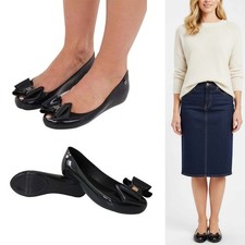 LADIES FLAT WOMENS BOW PATENT JELLY BOW SLIP ON SHOES BALLERINA PUMP SIZE 3-8