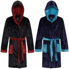 New Mens Dressing Gown Hooded Luxury Bath Robe Super Soft Warm Fleece Housecoat