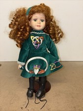 Vintage Irish Herritage Porcelain Doll Wearing Green Ireland Themed Dress Ginger