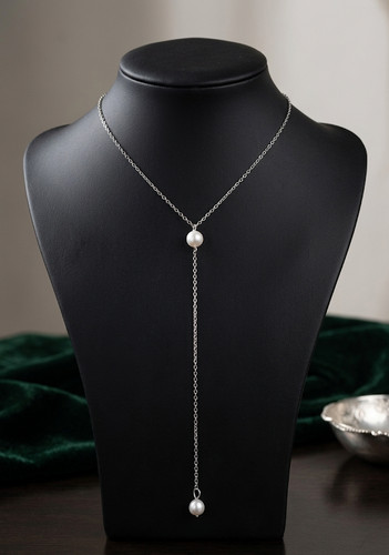 Dainty silver pearl lariat - dainty,