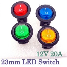 Round Rocker Switch 12V 20A ON/OFF LED illuminated Car Dashboard Dash Boat Van