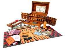 Antique 19th Century Victorian Games Compendium Box / Wooden Cabinet c.1880