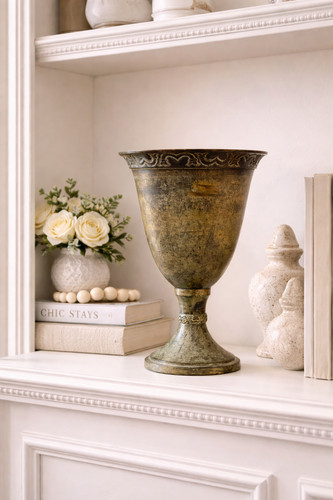 Vintage large green metal - , urn