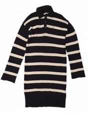 TOMMY HILFIGER Womens Jumper Dress UK 14 Large Navy Blue Striped DR08