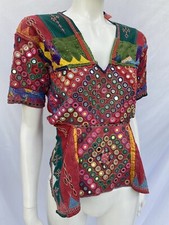 Vtg Afghani Banjara Kutch Rabari choli Ethnic mirrored embroidery backless top
