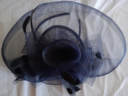 Navy large fascinator - navy, on