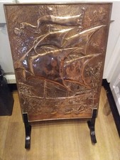 Arts and crafts antique Copper Fire Guard Ship Design Newlyn ?