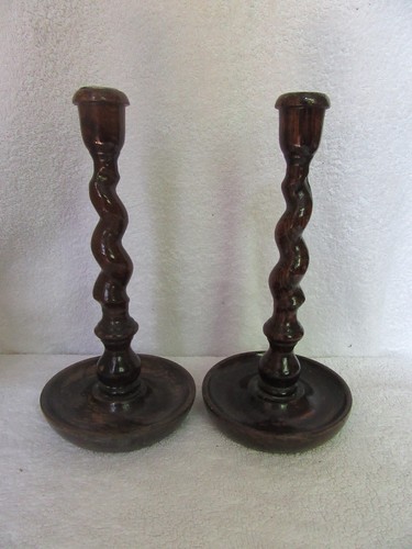Pair old oak barley twist - of,
