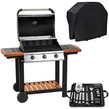 Embermann Modena 3 Burner Gas Barbecue with Free Heavy-Duty Cover & Deluxe BBQ T