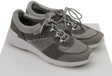 Michael Kors Women's Trainers Size 5 Silver Shiny Skyler Sneakers Used F1