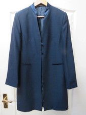 Marks & Spencer Evening Jacket 12 Navy Wool Mix Satin Nehru Christmas Dress Coat