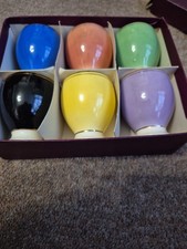 Vintage Romanian Egg Cups 6 boxed Gold Trim Bold Retro Colours C1960-80s ceramic