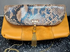 Biba Mustard Leather & Suede Snakeprint Cross Body Shoulder Bag New Season