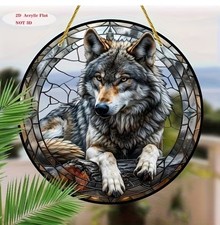 Laying Grey Wolf Suncatcher -