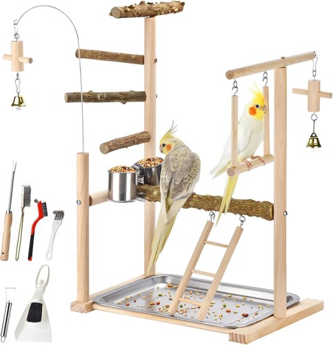 Natural wood parrot - natural, stand