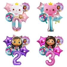 6pcs Gabby's Dollhouse Theme Kids Birthday Age Number Foil Balloon Set
