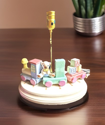 Train porcelain table lamp - train,