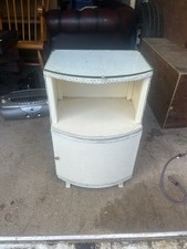 White Lloyd Loom Style Bedside Table With Cupboard And Glass Top Great Condition
