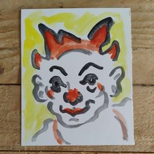 Small Original Bold Abstract Painting Portrait Clown FK Owen Bright Colourful
