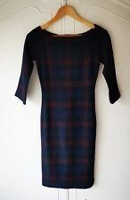 ZARA Gorgeous Fitted Navy Blue & Red Plaid Winter Pencil Dress Size XS