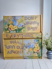 Painted Bureau CABINET sideboard funky SHABBY CHIC retro yellow sideboard floral