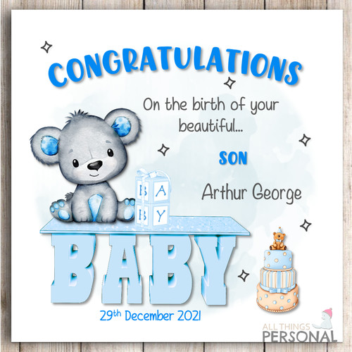 Personalised new baby boy card - personalised,
