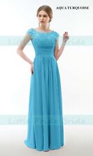 LACY CHIFFON SCOOP NECK BRIDESMAID EVENING PROM PARTY DRESS JS59 (SIZE 6-24)