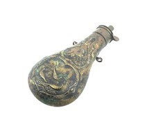 G & JW. Hawksley Sheffield Powder Flask, Pheasant & Hunting Dog Design