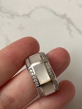 925 Sterling silver solid Ti Sento mother of pearl and CZ ring (Size - N)