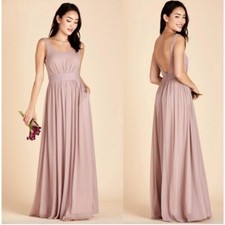 NWT Birdy Grey Jan Scoopneck Pleated Chiffon Maxi Dress Pockets Mauve Small